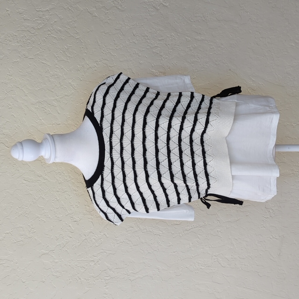 Zara Striped Knit Vest Combination T-Shirt with Side Bows Size Large - Picture 4 of 13